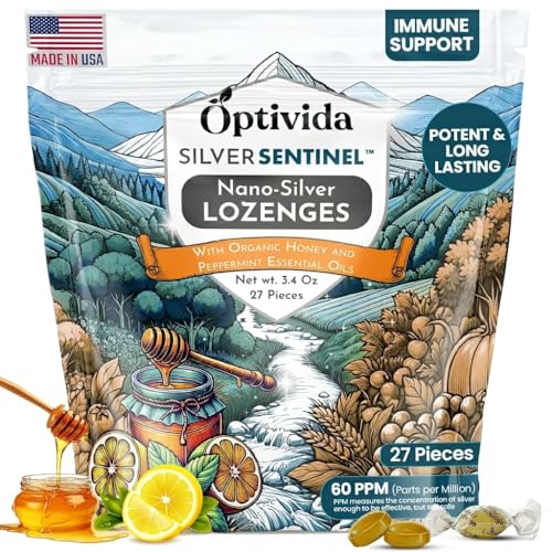 OPTIVIDA Nano Colloidal Silver Lozenges 60 PPM - Organic Cough Drops for Adults & Kids - Natural...