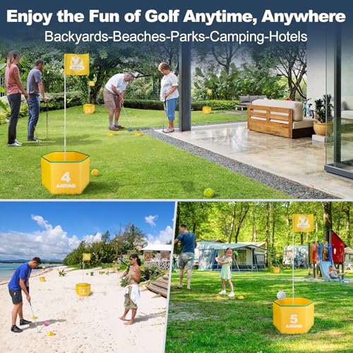 Golf Bucket Game 6 Holes,Golf Yard Games for Adults and Family,Golf Backyard Game for Outdoor Indoor, Golf Practice Game-Portable Golf Course Play Lawn,Park,Beach,Yard,Golf Gifts for Christmas
