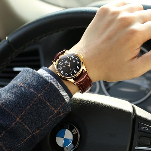 Image of OLEVS Watch Men Mens Watches Watches for Men Leather Band Classic Brown Leather Watch Men, Analog Watch Men, Black Mens Leather Watch, Dress Waterproof Large Face Mens Watch,Relojes para Hombres Watch