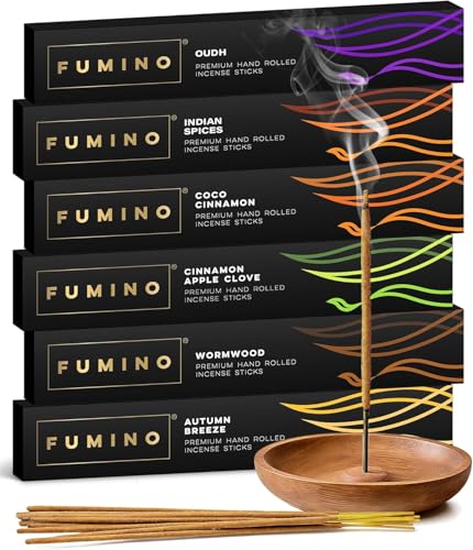 Image of Incense Sticks Fumino Fresh Handmade Multipack Fireside & Frost Bundle 6 Boxes 84 Pieces (90g) Masala Agarbatti Joss Scent Fragrance for Relaxation and Meditation, Home and House Decor