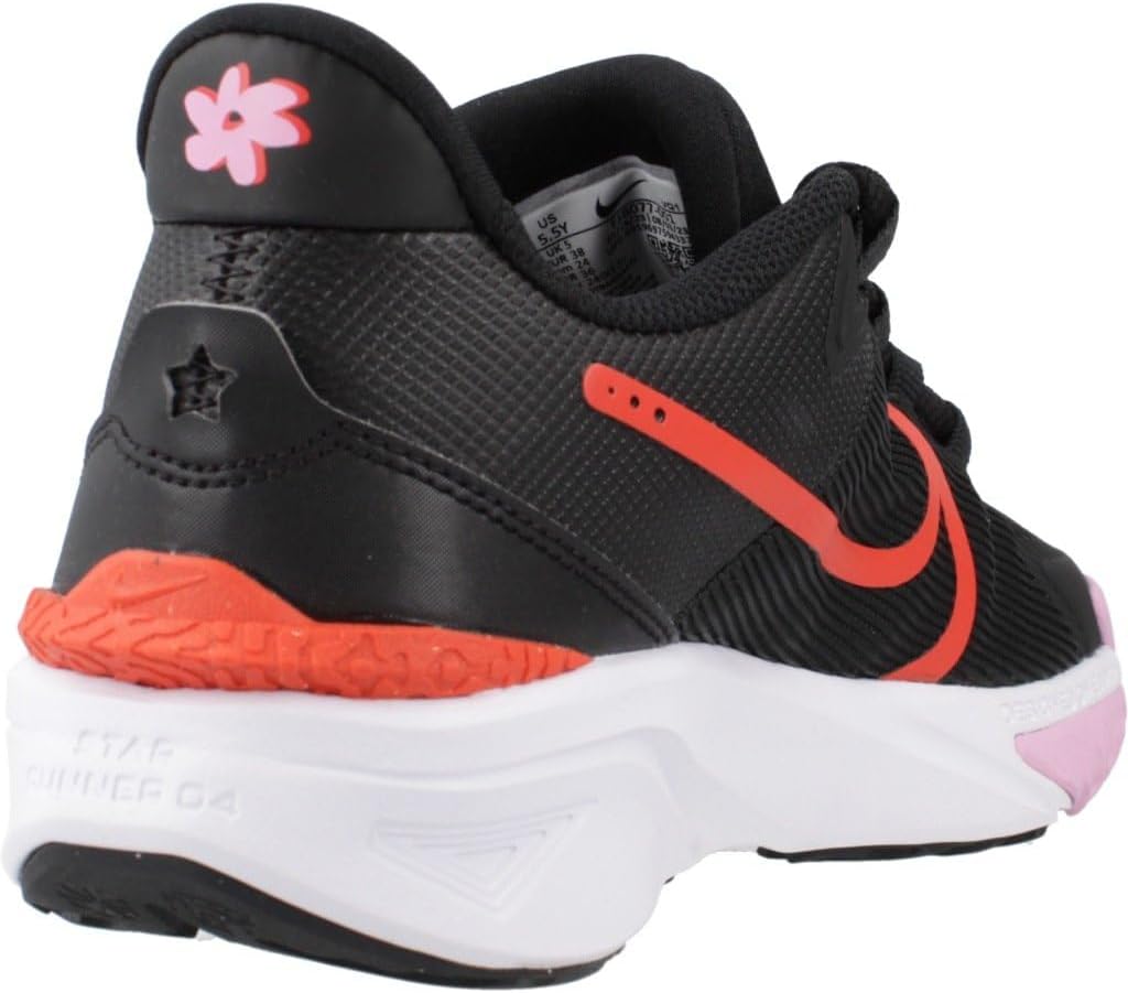 Nike Star Runner 4 NN SE Big Kids' Road Running Shoes (FJ8077-001, Black/Pink Rise/Picante Red/White) Size 5.5