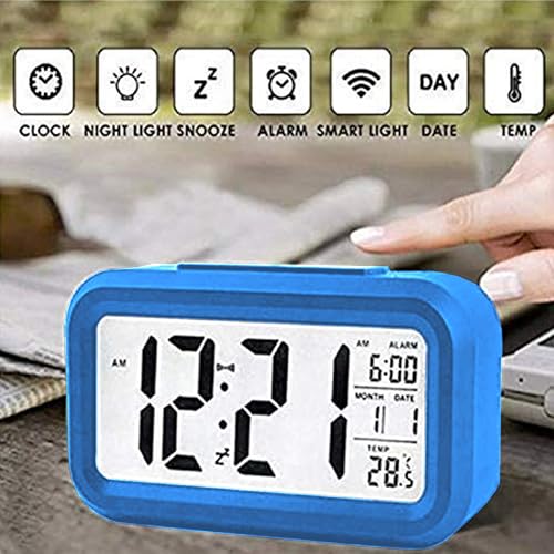 Image of Casa Copenhagen Digital Alarm Clock Table Clock for Students, Home, Office, Corporate with Automatic Sensor, Date & Temperature - Blue