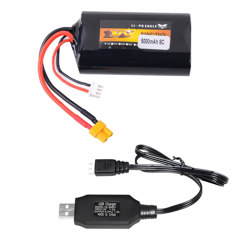 Batería 7,4V 5000mAh 2S Li-Ion Con JST Y XT30 – Carga USB, Para Mandos TX16S, TX18S, RC4GS Y TX12