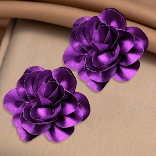 Image of 2Pack 6inch Extra Large Satin Brooches Lapel Pins Dainty Elegant Fabric Camellia Rose Flower Brooch Pin for Women Wedding Part Dance Clothes Accessories Jewelry