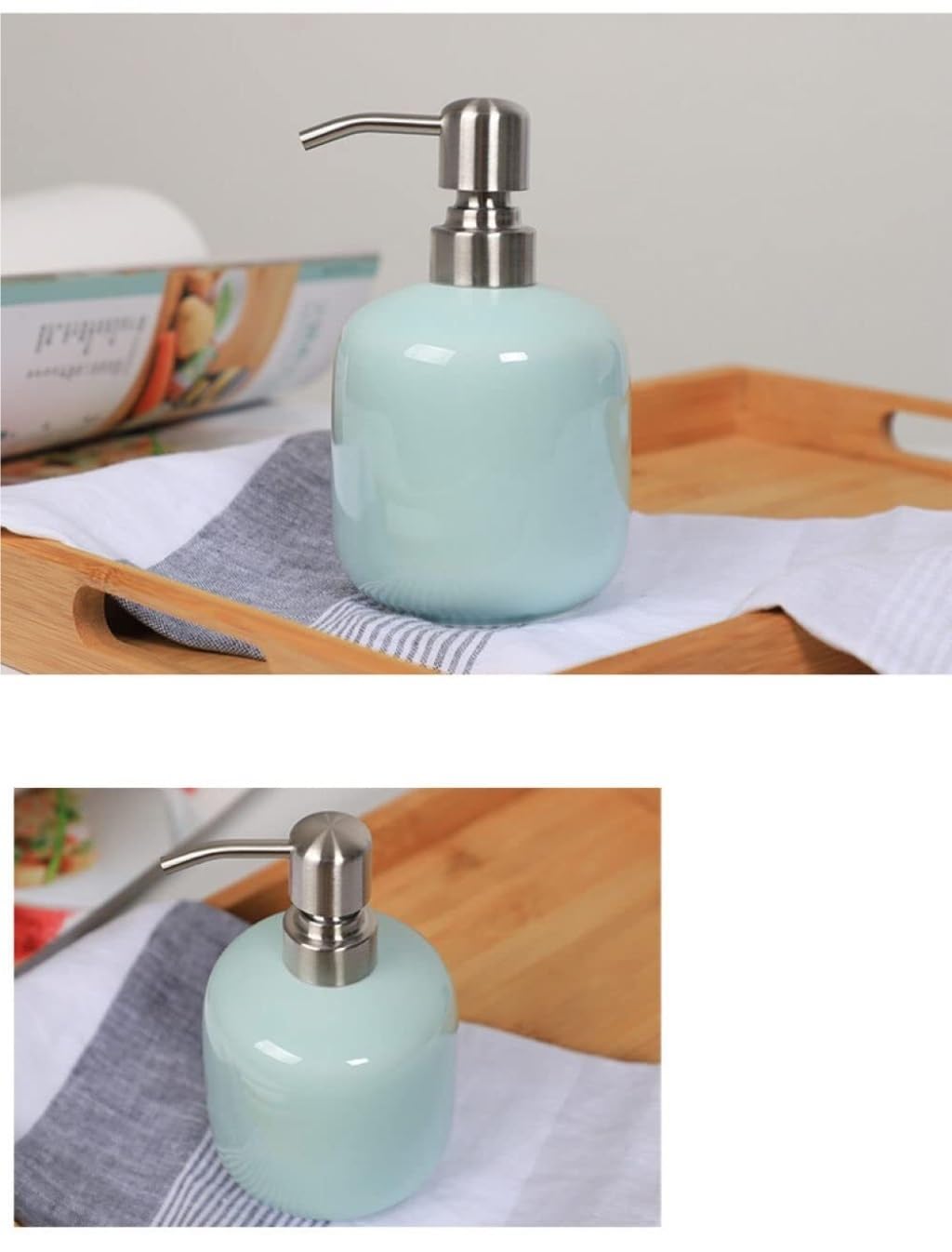 Dispensadores De Loción Jabón Dispensador de jabón líquido de cerámica de Porcelana, Botella rellenable, Decorativo(Blue)