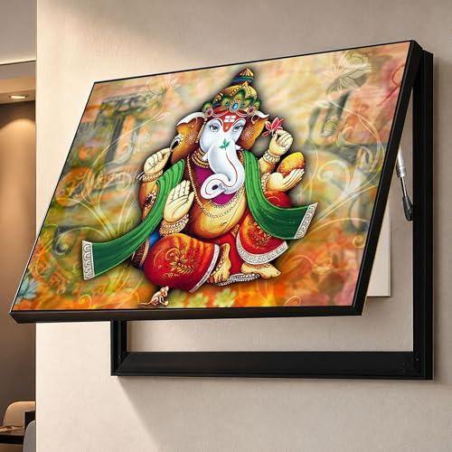 Image of Electric MCB Box Cover Frame With Hydraulic Decorative Shri Ganesha Ji Painting Electrical Panel box Cover, Switch Box Frame Will Fit Max 15x20 inch Switch Board, Outer Box Size 17X23 Inch