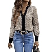 SweatyRocks Women's Allover Print Long Sleeve Blouse Shirt Nohtced V Neck Contrast Pullover Blous...