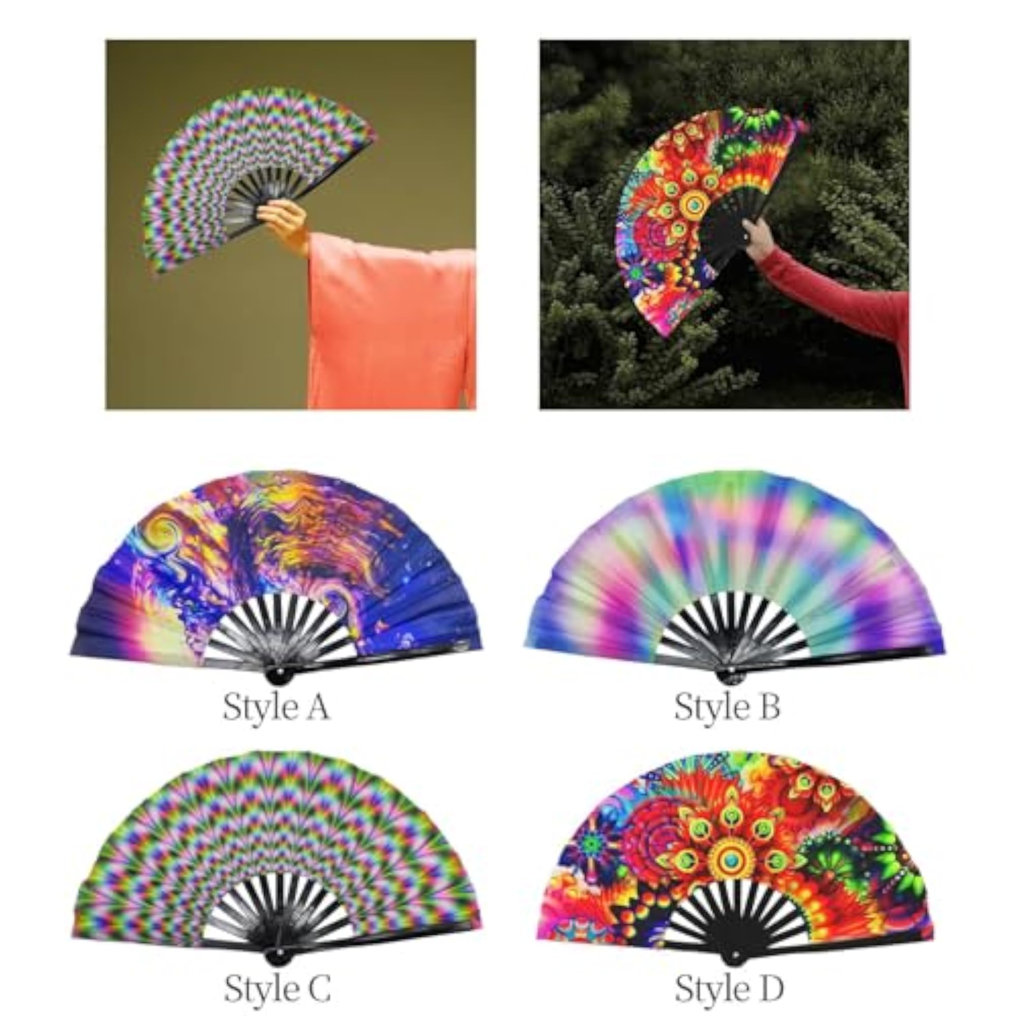 Rave Folding Hand Fan Fluorescent Effects