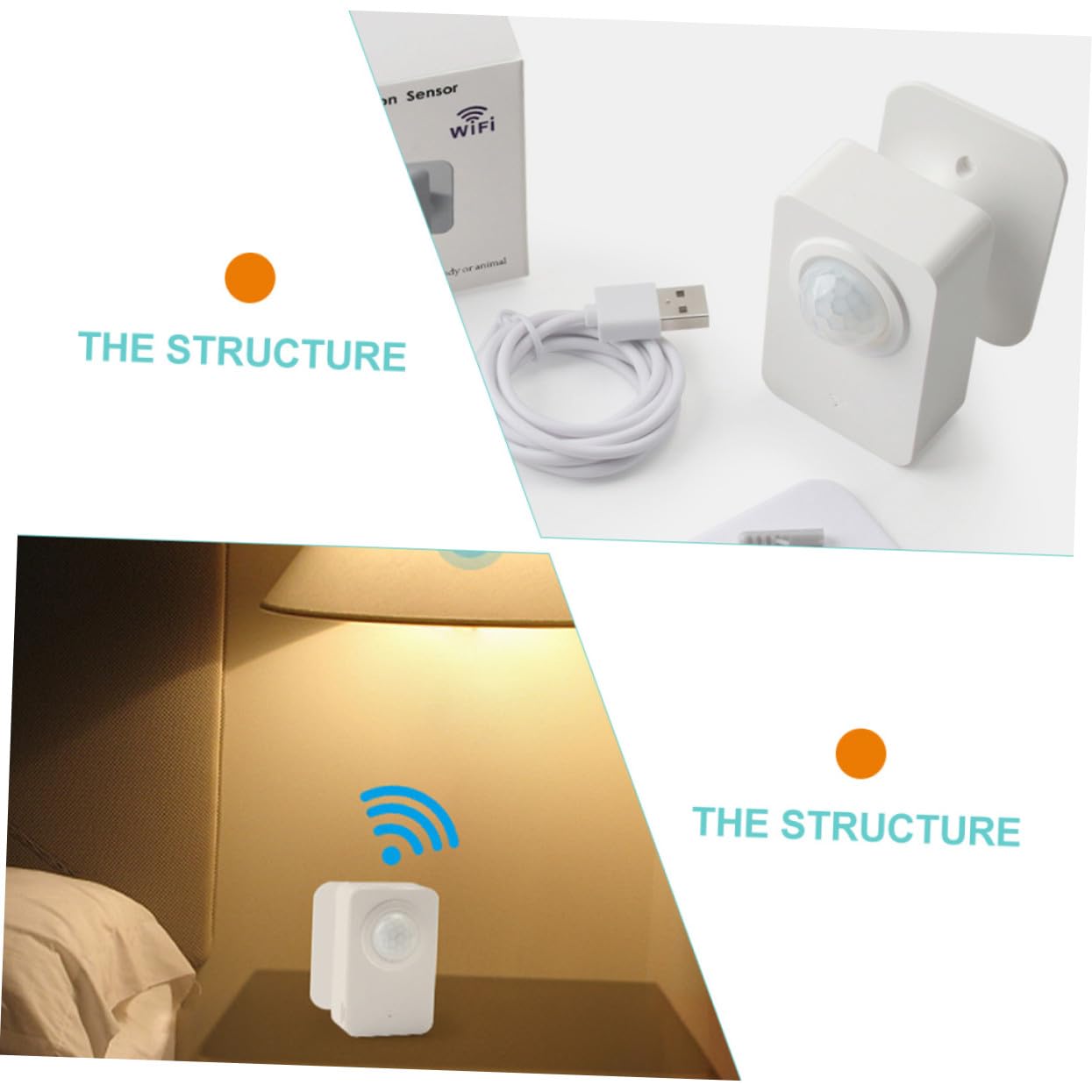 Intelligenter Pir Bewegungsmelder für WLAN, Kabellos, Weiß, Abs | Pir Sensor, Bewegungserkennung, Fernüberwachung, ohne Verdrahtung, zum Aufkleben, für Tür und Küche