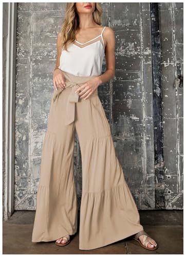 MLAFE Women Casual Wide Leg Pants Lightweight High Waisted Tie Knot Caual Loose Flowy Palazzo Trousers Flowy Beach Palazzo2