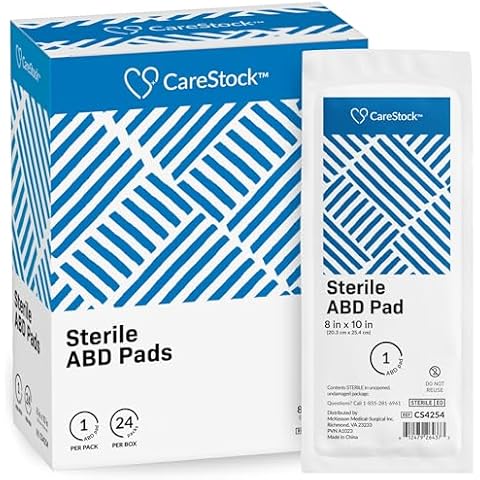 CareStock Abdominal Pads 8x10 in [24-Pack] Sterile ABD Pads, Extra Absorbent, Individually Wrapped, Wound Care First Aid Cover