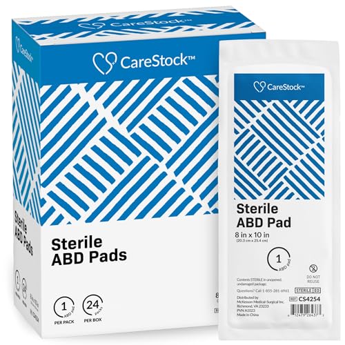 CareStock Abdominal Pads 8x10 in Sterile ABD Pads Extra Absorbent Individually Wrapped Wound Care First Aid 24 Count Pack of 1