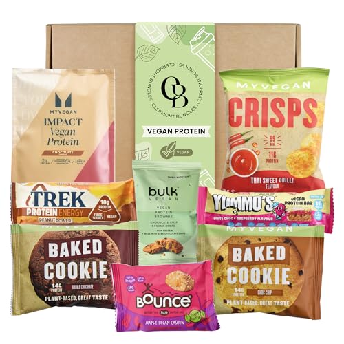 Vegan Hamper - Protein Snack Hamper & Gift Box. Ultimate Vegan Protein Hampers Gift for Men & Women. Bundled with Cookies, Crisps, Bars, Powder