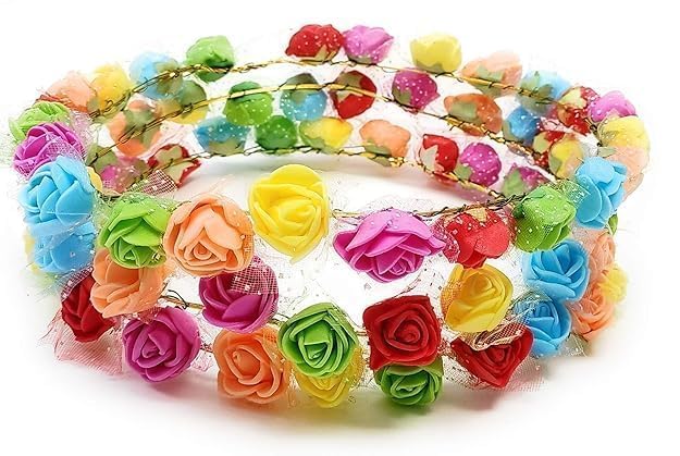 kosweem Artificial Floral Headpiece Roses Wedding Bridal Beach Party Headpiece Wreath Crown Tiara (Pack of 2) (Multicolor)-picture-22
