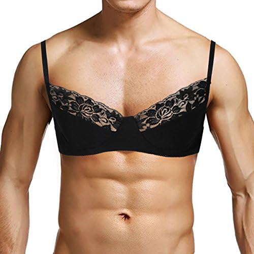 CABULE Sexy Mannen Kant Lingerie Bras Nachtkleding Halter Hals Verstelbare Bandjes Harnas Hombre Mini BH-N165 Rood, XL