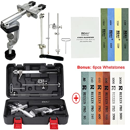 Ruixin Pro Rx-009 Professional Knife Sharpener System With 10 Whetstones, 360° Rotation Flip Design, Fixed Angle Stainless Steel Kitchen Chef Knife Sharpening Kit Fine Grinding Polishing Tool #TOP1