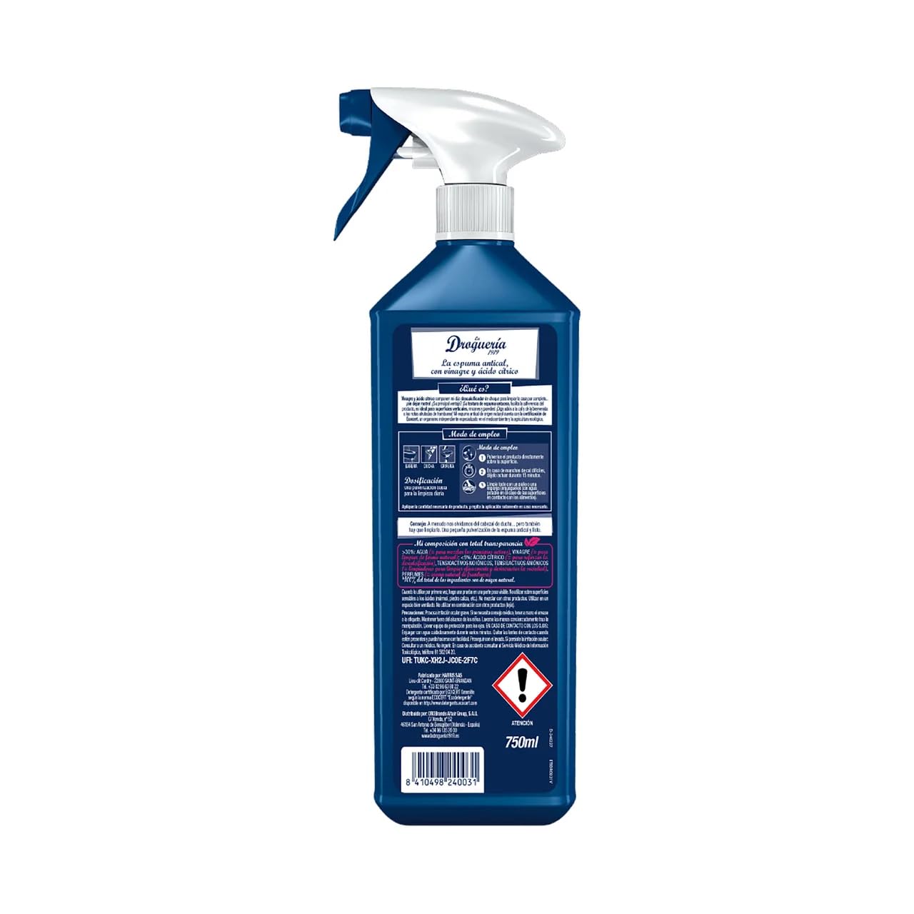 Kalklösender Schaumreiniger mit Essig und Zitronensäure, Himbeerduft 750 ml. 4er-Pack