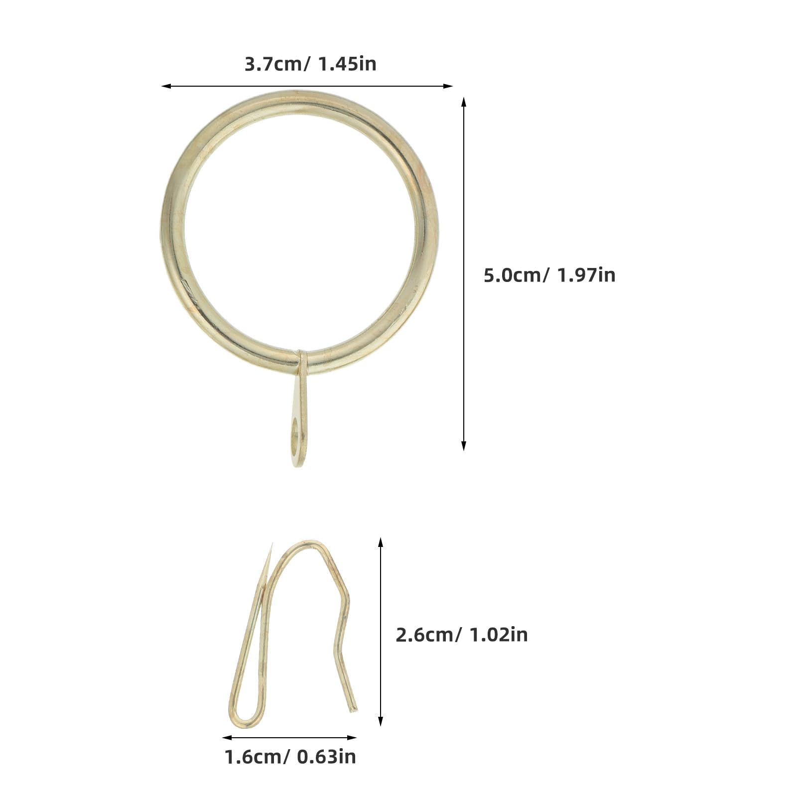 60 Sets Metallvorhangringe Reißfest und Stabil Goldfarben aus Edelstahl 5x3,7cm Geeignet für Vorhänge und Duschvorhänge an Türen und Fenstern