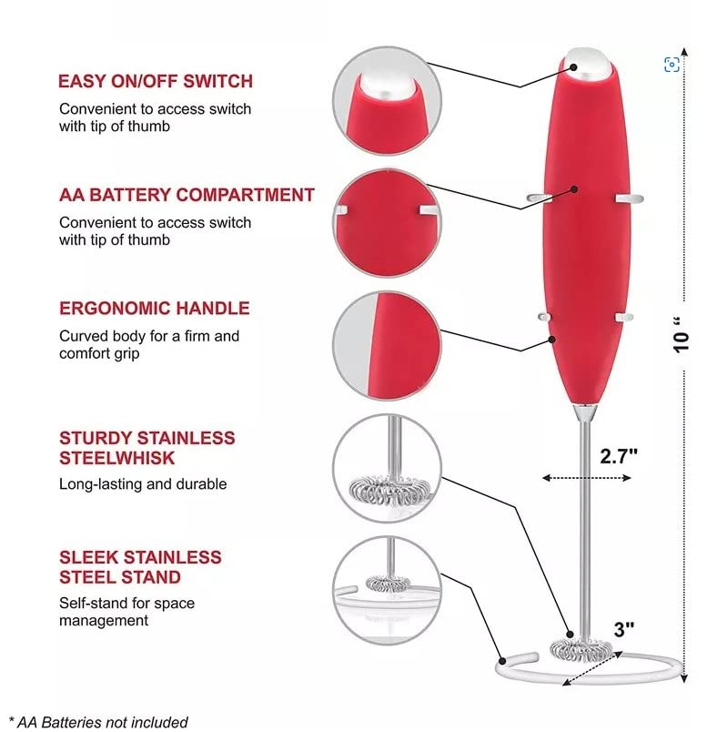 Image of Unleash the BARISTA in you with BAZIX Milk Frother with FREE 16 TYPES of STENCIL DESIGNS worth Rs. 300 for making Cafe Style Drinks at Home- Handheld-Battery Operated-Milk and Coffee Frother, Stainless Steel Whisk and Stand, Portable Foam Maker, Cappuccino, Lattes, and Egg Beaters