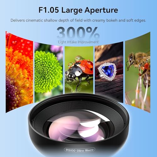 Upgraded Professional Macro Lens for Smartphone, HB100U Macro Photography Lens for iPhone, Aluminum Phone Camera Lens Kit with Universal Clip. Phone Lens Attachment Fit for iPhone, Android Phone.