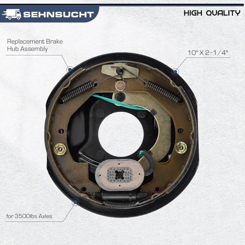 Trailer Axle Electric Brake Kit, Pair of 5 hole on 5" Bolt Circle Brake Drum with 10" x2-1/4" Manual Adjusting Brakes for 3500 lb Axles(Not Fit 5 on 4.5"), Replacement 10" Brake Hub Drum Assembly by SEHNSUCHT - Image 3