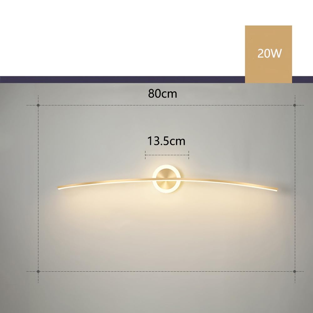Mengjay Aplique Pared Interior LED Moderna,Lampara Pared - Aplique Espejo Baño, 3000K/4000K/6000K Luz LED Interior Apliques para Dormitorio Salón Pasillo Oficina Comedor (Oro, 80cm)