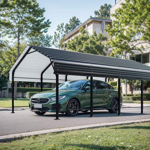 Image of Shintenchi 12x20 FT Metal Carport, Oversized Carport Garage with Enhanced Base, Outdoor Galvanized Car Shelter, Heavy Duty Carports Canopy, for Car, Boats and Tractors, Grey