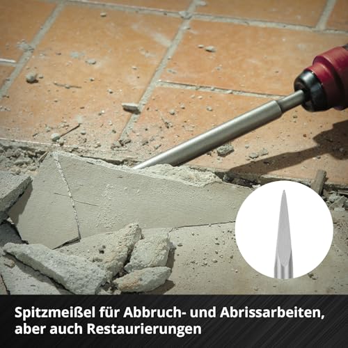 Original Einhell 3-tlg. SDS Plus Meißel-Set, 250 mm (mit Spitzmeißel, 20 mm breitem Flachmeißel, und 40 mm breitem Spatmeißel aus langlebigem 40Cr Stahl für Abbruch- und Renovierungsarbeiten)