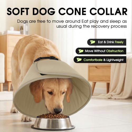 Image of Adjustable Dog Cones, Soft Cone for Dogs to Stop Licking | Dog Cone Alternative for Small Dogs, Pet Recovery Collar After Surgery with Quick Release Buckle, Khaki S