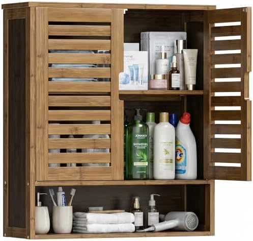 SMIBUY Bathroom Cabinet Wall Mounted, Bamboo Over-The-Toilet Stor...