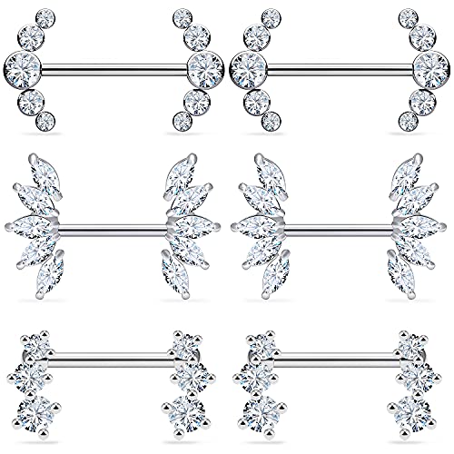 Lcolyoli 14G Surgical Steel Nipple Rings Diamond Nipple Shield Barbell Ring Staight Bar Nipplerings Body Piercing Jewelry for Women Men