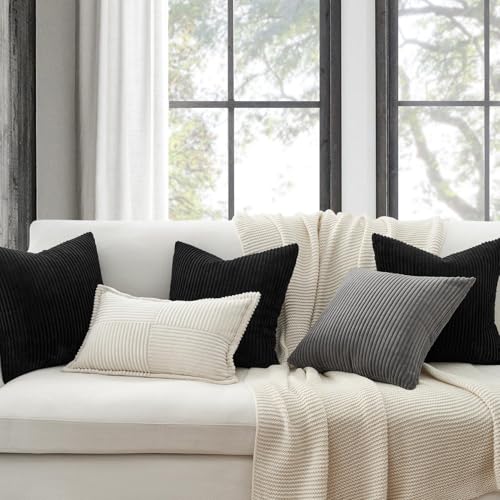 Image of Topfinel Black Decorative Throw Pillow Covers Cushion Cases, Set of 4 Soft Velvet Modern Double-Sided Designs Match for Home Decor, Pillow Inserts Not Included (16x16 inch)