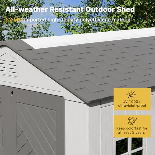 Image of KINYING 6x9 FT Outdoor Storage Shed with Floor,Resin Outdoor Garden Tool Shed with Windows,Lockable Weather Resistant Large Plastic Shed for Bike Storage,Lawn Mower,Pool Supplies