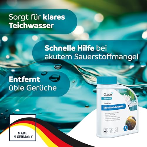 OASE 43153 AquaActiv OxyPlus 500 ml - Sauerstoffsoforthilfe, ideal bei Sauerstoffmangel, sorgt für klares Wasser in Schwimmteich Gartenteich Koiteich Fischteich, Silber