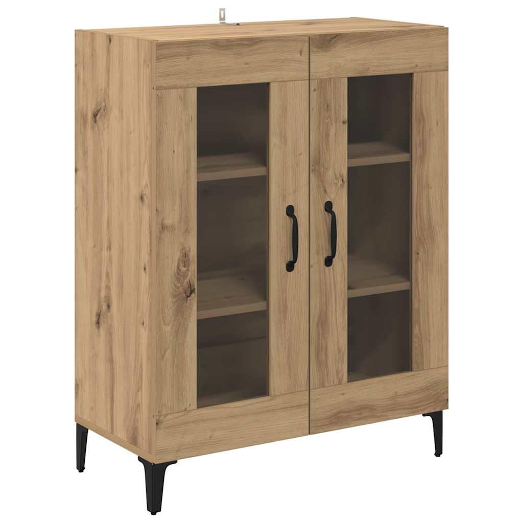 Buffet classique en bois et fer avec vitrine et portes en verre, buffet blanc avec espace de rangement et portes en verre, en bois avec vitrine