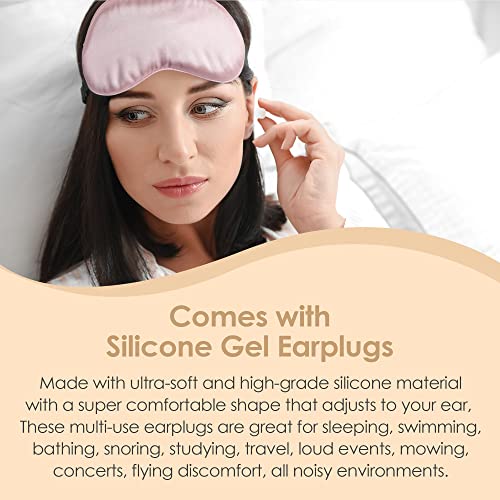 Satavi Naturals Organic Mulberry Soft Silk Eye Mask For Sleeping With Ear Plugs & Luxury Bag - Cooling Night Eye Covers Sleep Face Mask For Women - Blindfold Travel Eye Mask Blocking Out Light - Pink #TOP1