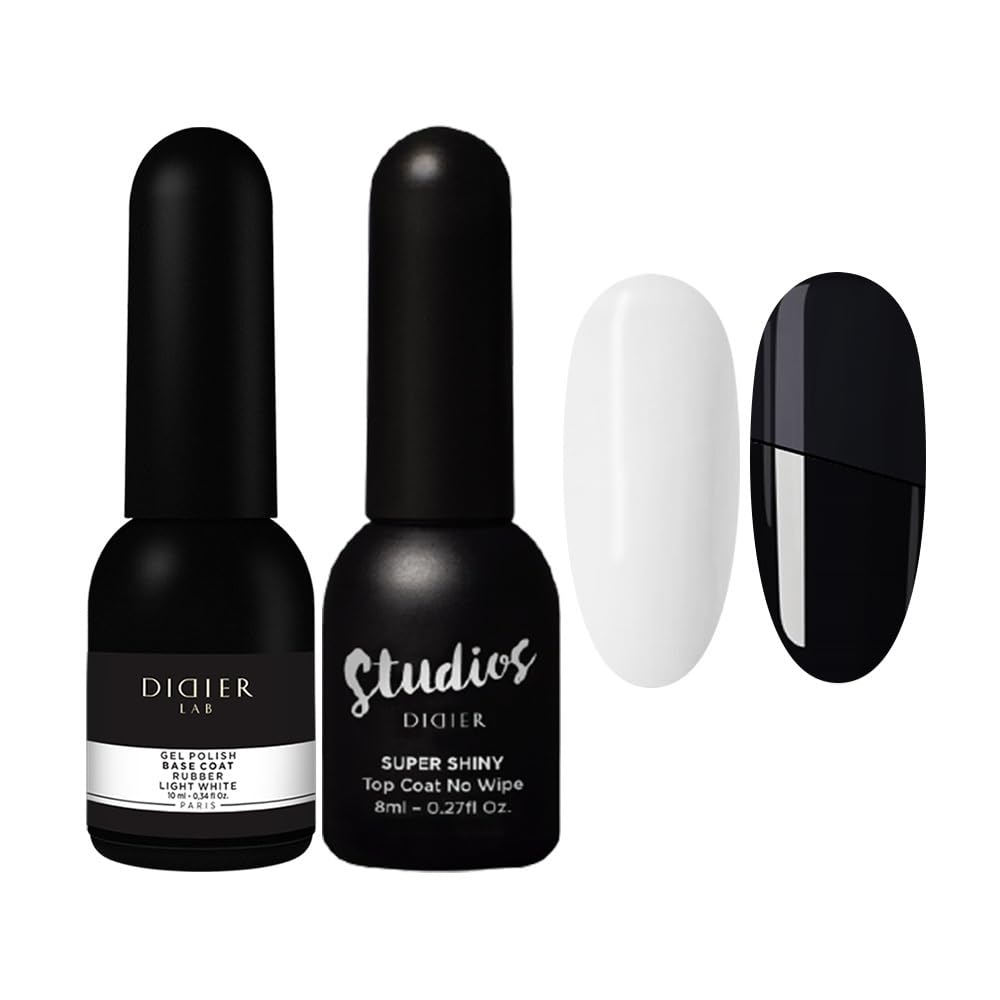 Didier Lab Rubber Base y Top Coat Semipermanente - Kit Esmalte Semipermanente para Uñas - LED UV Top Coat y Base Coat Neutral para Gel Uñas - Kit Uñas Semipermanentes 2pcs
