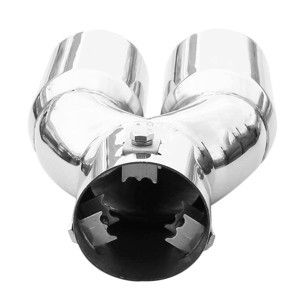 Terminale Di Scarico Doppio Universale In Acciaio Inox - Tuning Auto Cromato 38-55mm