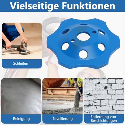 HISUEKIG Diamant Schleiftopf 125mm, PKD PCD Diamantschleiftopf mit 6 Segmenten für Winkelschleifer, Staubreduzierung, Robust und Langlebig, für Betonmörtel Fliesenkleber Farb-Beschichtungen