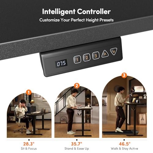 Image of FEZIBO 55 x 24 Inchs Electric Standing Desk, Height Adjustable, Sit Stand Up, Computer Office Desk with Splice Board, Black Frame /Black Top