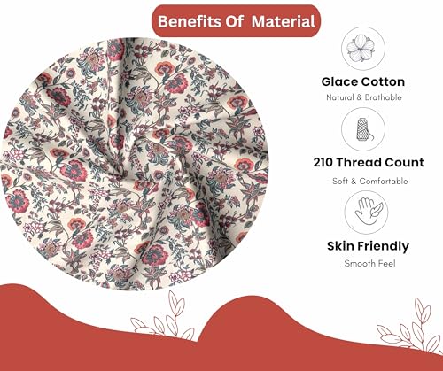 Image of RD TREND Presents Elastic Bedsheets for King Size Bed (78X72X8 Inch),Glace Cotton 210 TC with 2 Pillow Covers(18 X 28 Inch), Color- Beige Pattern-Red Rose Floral