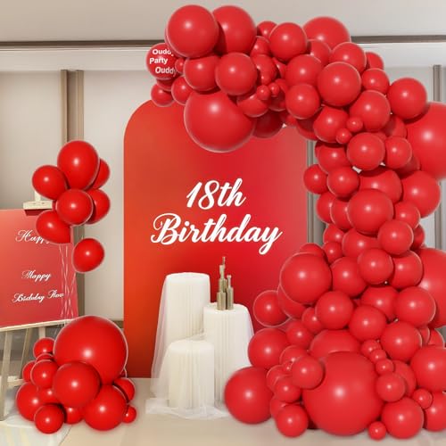 Image of Ouddy Party 129Pcs Red Balloon Arch Garland Kit in 18 12 10 5 Inch | Different Sizes Red Latex Balloons for Birthday Christmas Wedding Valentines Anniversary Baby Shower Party Decorations