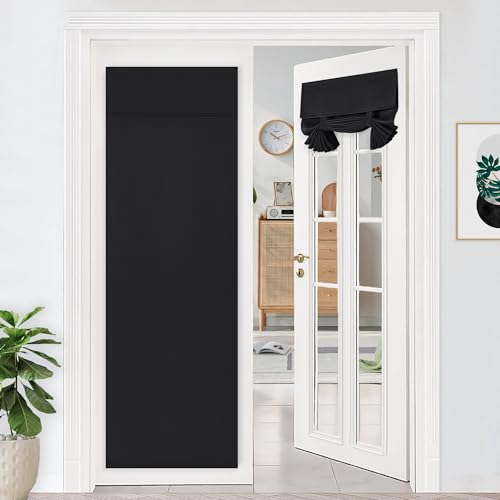 DWCN Blackout Door Curtains - Privacy Thermal Insulated Tricia Door Window Curtains for Patio French Door Front Door Sidelight Curtain Tie up Shade,W66cm x D172cm,1 Panel,Black