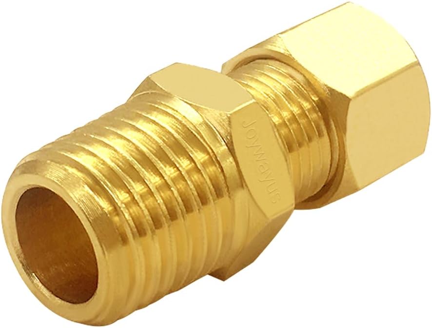 Joywayus Brass 1/4" NPT Male x 1/4" Tube OD Compression Tube Pipe Fitting Union Connector (Pack of 2)