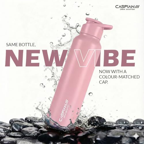 Image of CASPIAN / / / HIke ISI Certified Stainless Steel Water Bottle 1 ltr. (Peach, 1 Litre) | Leak Proof Sipper for Fridge Home Office Travel School Kids Boys Girls Adults Sports Gym Yoga Gift | BPA Free