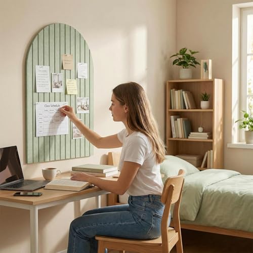 Acidea Large Arched Felt Bulletin Board, 35" x 24" Cork Board Alternative, 6 Pack Push Pin Boards with Safe Removable Adhesive Tabs and Push Pins, Vision Boards Perfect for Display image 4