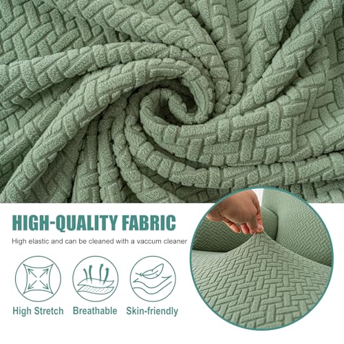 Image of Genina Recliner Sofa Covers - Stretch Reclining Couch Covers with Stripe Jacquard - 3 Seat Cushion Slipcovers with Soft Fabric - Furniture Protector for Pet Kid (Matcha Green)