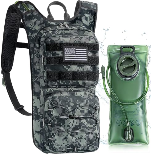 Image of Hydration Backpack, Tactical Molle Water with 3L TPU Water Bladder | Lightweight Military Hydration Daypack for Hiking, Running, Cycling, Climbing, Biking, 105 oz, Breathable Back Panel
