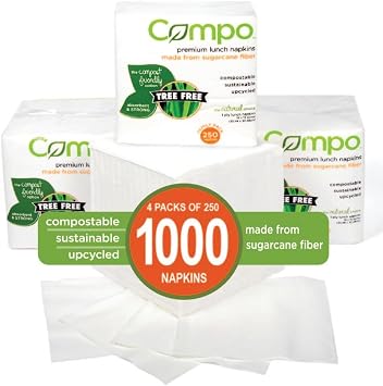 Compo Compostable Everyday Bamboo Lunch Napkins, Chemically Free, 250 count