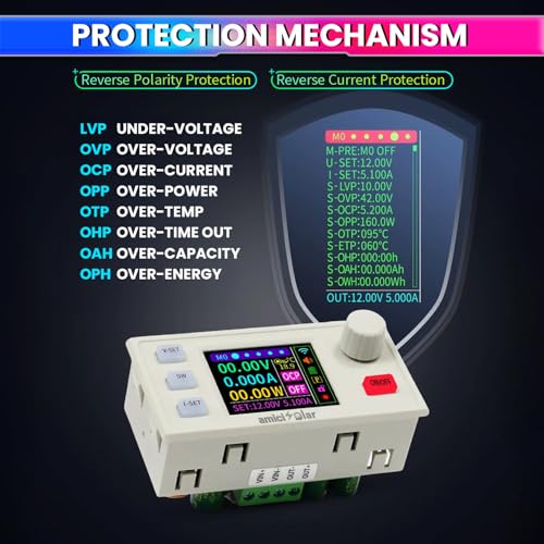 Image of amiciSolar 150W 8A Programmable DC Power Supply Module with LCD Display| 6-36V Input, 0-40V Adjustable Output | 0.001A Highly Precise Coarse & Fine Control | Solar & Lab Compatible